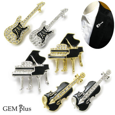 ブローチ メンズ レディース バイオリン ピアノ ギター ラペルピン 楽器 音楽 GEM plus KS48008