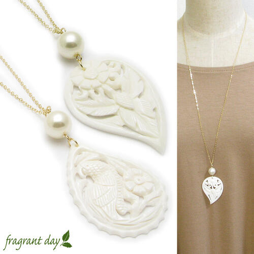 ネックレス レディース お花 フラワー パール 真珠 鳥 しずく ドロップ チェーン ゴールド 雫【fragrant day】ペンダント KN54001