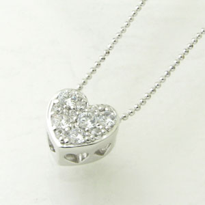 ネックレス レディース Cheri スーパーキュービックジルコニアハートモチーフ パベェセッティング シルバーネックレスSN37-026