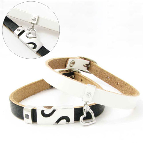 ペアブレスレット close to me レザー×シルバーブレスレット寄り添うハート キュービックジルコニアSBR13-053 054【革ブレスレット】