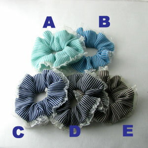 シュシュ ストライプ 透けレース生地シュシュ ks16003【髪どめ】【ヘアアクセサリー】