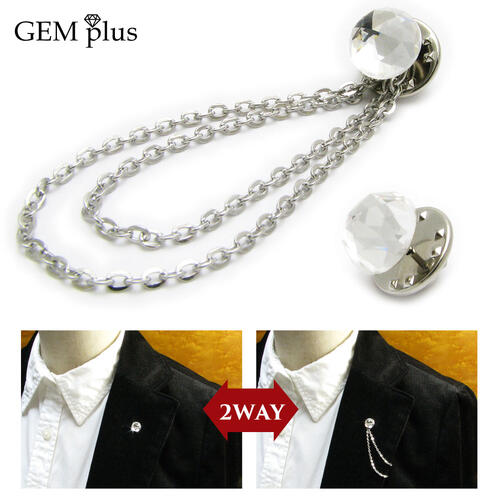 ラペルピン メンズ シンプル スワロフスキー チェーン 2WAY 10mm 着脱可能のチェーン付き ピンブローチ JS10004【GEM plus】【結婚式】【...