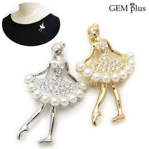 Rakuten - ブローチ レディース ピン バレリーナ 踊り子 パール ラインストーン 真珠 バレエ ダンス KS56003【GEM plus】【結婚式】