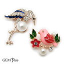ブローチ レディース 鳥 ラインストーン パール ラペルピン タックピン ピンズ メンズ ことり 真珠 CES10011【結婚式】【GEM plus】