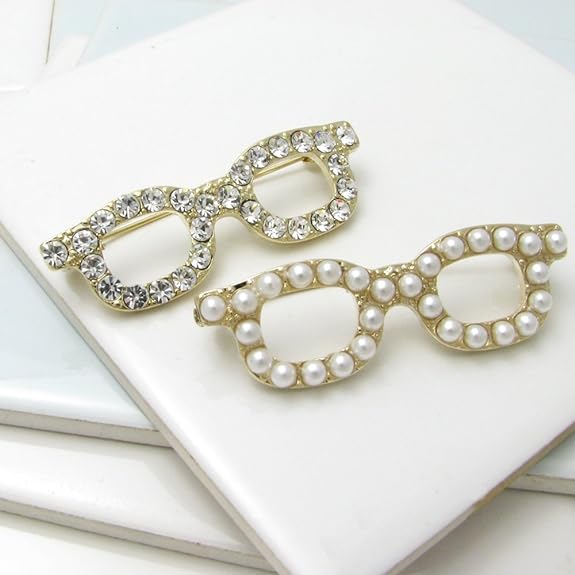 めがね ピンブローチ ブローチ KS37011パール ゴールド メガネ 眼鏡【ラベルピン】