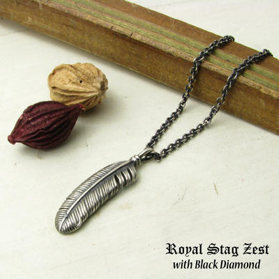 Rakuten - ネックレス メンズ RoyalStagZEST シルバーネックレス ブラックフェザー 羽根 ブラックダイヤモンド SN25-030【ペンダント】