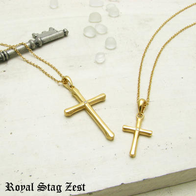 ペアネックレス シルバー K23RGP ゴールド RoyalStagZEST クロス 十字架 天然 ダイヤモンド 2個セット SN26-001002