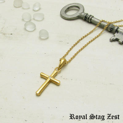 ネックレス メンズ レディース シルバー K23RGP ゴールド RoyalStagZEST クロス 十字架 スモールサイズ 天然 ダイヤモンド SN26-002