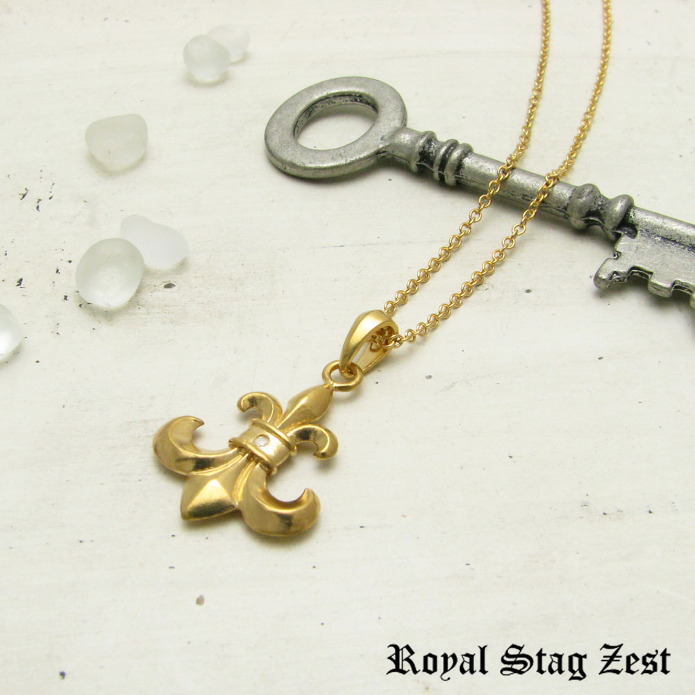 Rakuten - ネックレス メンズ シルバー K23RGP ゴールド RoyalStagZEST 百合の紋章 フルールドリス ラージサイズ 天然 ダイヤモンド SN26-007【ペンダント】