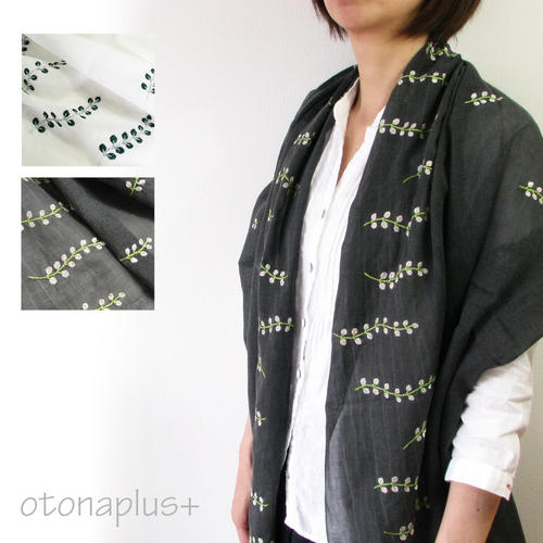 ストール レディース コットン 刺繍 葉 植物 花 ショール 天然素材 綿100% 大判 日除け UVケア otonaplus KTS1201 ストール レディース コットン 刺繍 葉 植物 花 ショール 天然素材 綿100% 大判 日除け UVケア otonaplus KTS1201