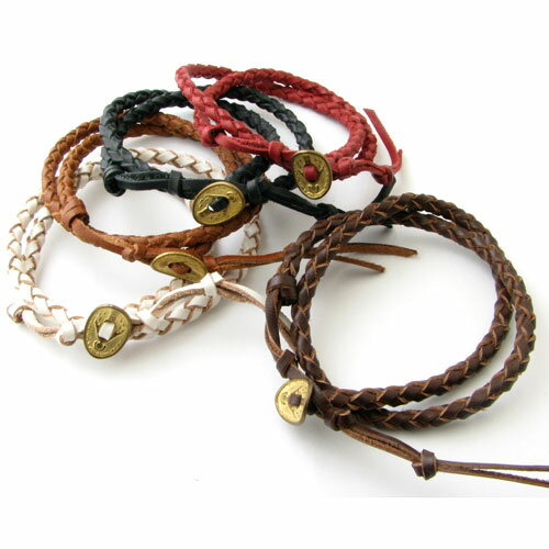 ブレスレット 編み革二重巻きブレスレット コイン レザーブレスレット三つ編み 本革ブレスレット KLB32001【革ブレスレット】