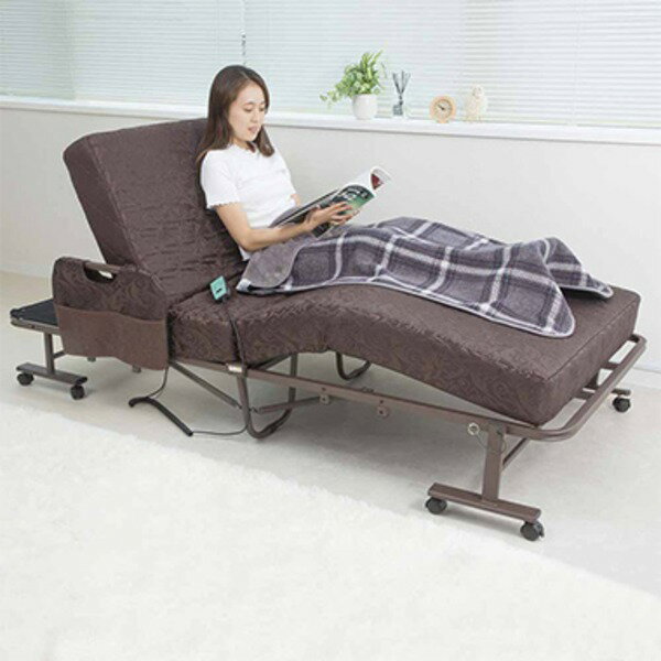 【送料無料】折りたたみベッド 簡易ベッド 約幅101cm ブラウン スチールパイプ 手すり コイルスプリング 折りたたみ 電動ベッド ベッドルーム【代引不可】