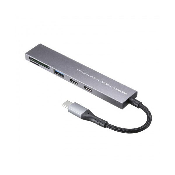 【送料無料】(まとめ) サンワサプライ USB 5Gbps 3ポート スリム ハブ(カードリーダー付き・Type-C接続) USB-3TCHC22MS 1個 【...
