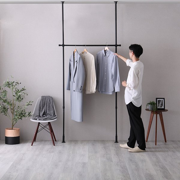 【送料無料】つっぱりハンガーラック 1段 約幅120cm ブラック【代引不可】