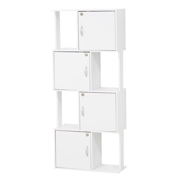 【送料無料】ラック鍵付き4段 ホワイト 組立式