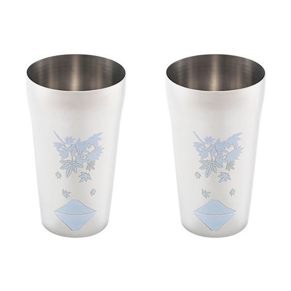 よこやま 燕熟の技 感温ステンレスタンブラー420ml 2P 紅葉に富士 EJK-900