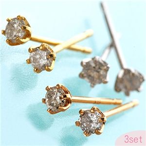 【送料無料】ダイヤモンドピアス 0.1ct 3ペアセット ファッション ピアス・イヤリング 天然石 ダイヤモンド レビュー投稿で次回使える2000円クーポン全員にプレゼント