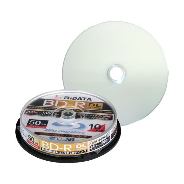 【送料無料】RiDATA録画用BD-R DL 260分 1-6倍速 ホワイトワイドプリンタブル スピンドルケース BD-R260PW 6X.10SP A1パック...