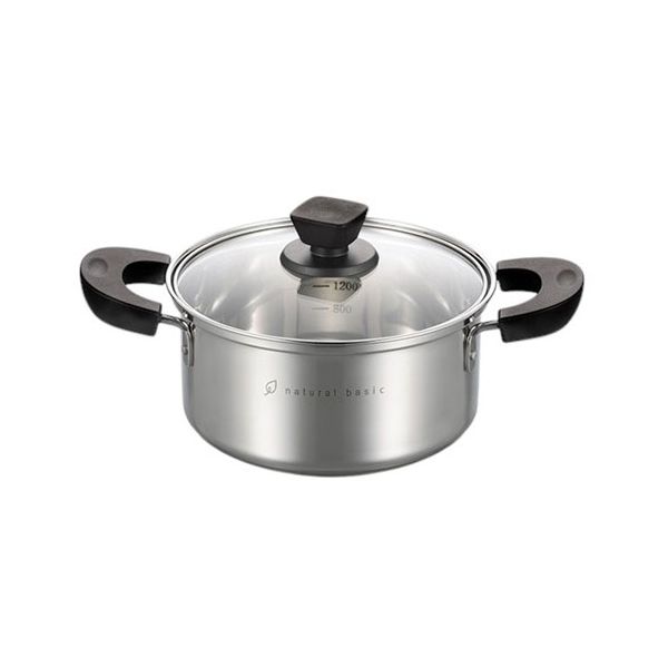【送料無料】ナチュラルベーシック 両手鍋 18cm 焦げつきにくい 保温性 鍋の中身が見えるガラス蓋 NBP-18W
