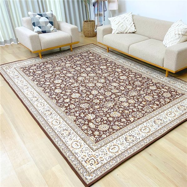 【送料無料】洗えて畳める 撥水加工 デザインカーペット 約130×190cm ブラウン【代引不可】