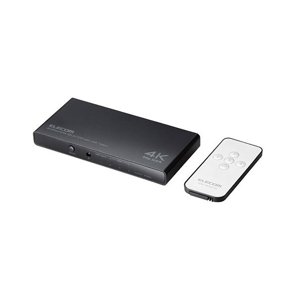 【送料無料】エレコム HDMI切替器／4K60Hz対応／4ポート／3入力（HDMI）+1入力（USB Type-C）・1出力（HDMI）／専用リモコン付／専用ACアダプター付き／ブラック DH-SW4KC41BK