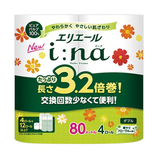 【送料無料】大王製紙 エリエールi：na（イーナ）トイレットティシュー 3.2倍巻 ダブル 芯あり  ...