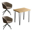 チェア&テーブル 3点セット 約幅75cm シャビーオーク 回転式 ファブリック ダイニングチェア×2脚 ブラウン 組立品【代引不可】(3)