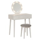 【送料無料】ドレッサー 約幅75×奥行47×高さ123×天板高75.5cm 丸型LEDライト付き/ホワイト 組立品【代引不可】