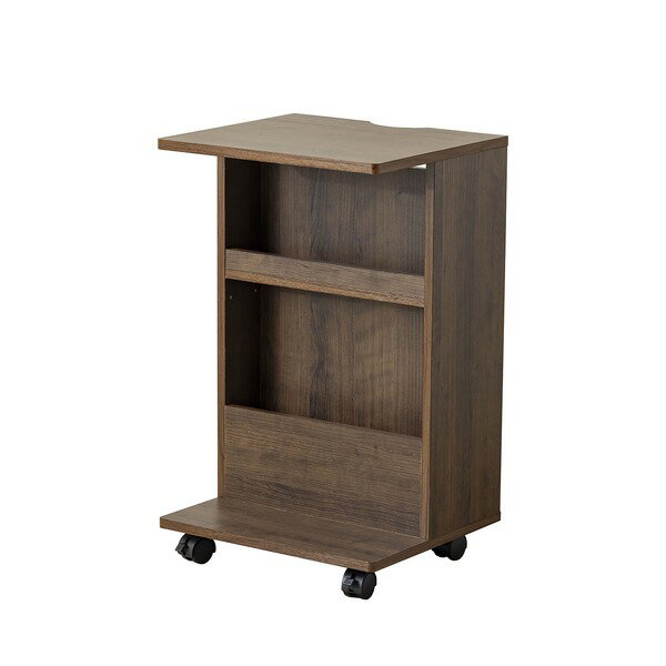 【送料無料】サイドテーブル サイドラック 約幅40cm ダークブラウン 両面収納付き キャスター付き 組立品 リビング ベッドルーム 在宅ワーク 【代引不可】