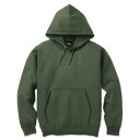 【送料無料】裏起毛 プル パーカー Lサイズ カーキ 12.5oz ヘビーウェイト 綿混 コットン混 保温力抜群 男女兼用 プルオーバー