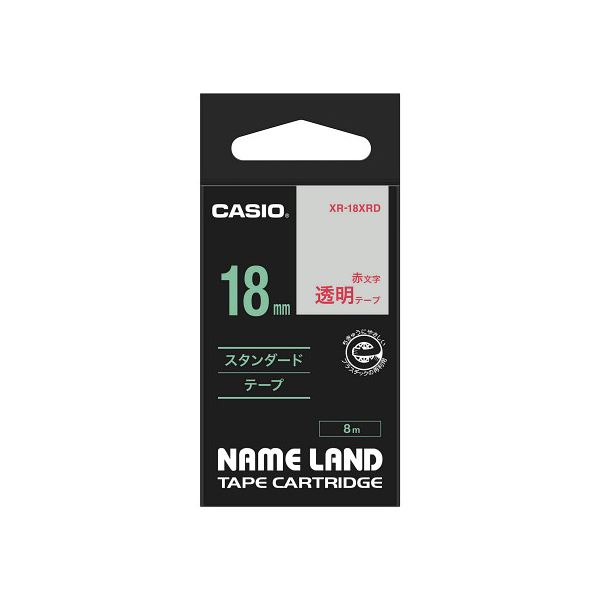 【送料無料】カシオ計算機 ネームランドテープ18mm 透明 赤文字 XR-18XRD