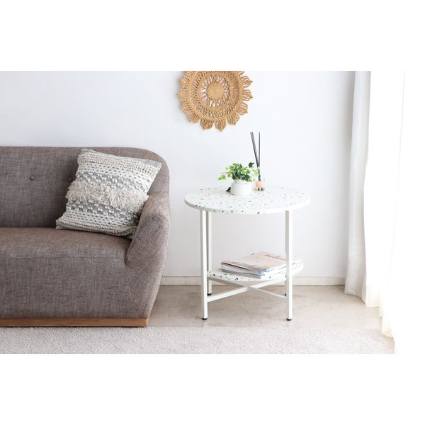 【送料無料】サイドテーブル 幅60cm ホワイト テラーゾ ミニテーブル ソファテーブル 置台 インテリア..