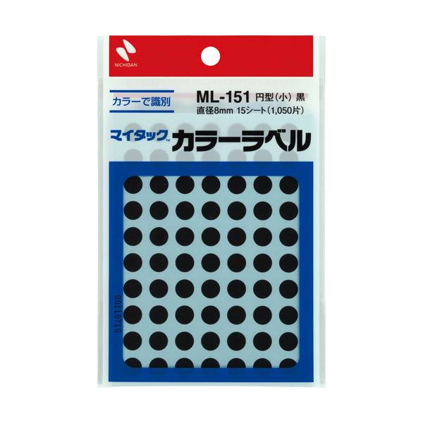 （まとめ）ニチバン マイタック カラーラベル 円型 直径8mm 黒 ML-1516 1セット(10500片：1050片×10パック)【×3セット】