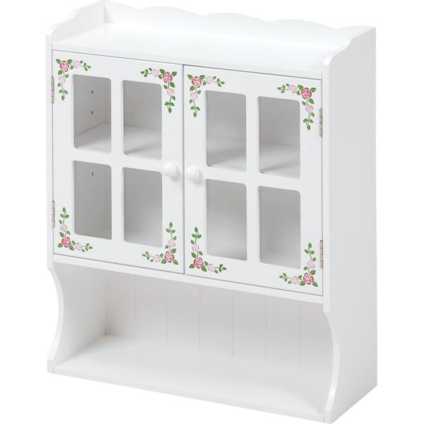 【送料無料】スパイスラック 調味料入れ 幅42cm ローズ柄 ホワイト 扉 高さ調節 可動棚付き 完成品 キッチン ダイニング【代引不可】