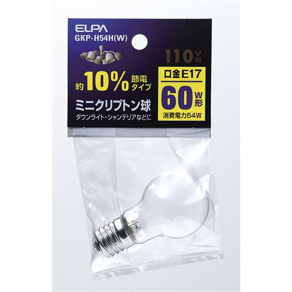 【送料無料】（まとめ） ELPA ミニクリプトン球 電球 60W形 E17 ホワイト GKP-H54H（W） 【×10セット】 生活用品・インテリア・雑貨 インテリア・家具 ライトスタンド・懐中電灯・照明器具・シーリングファン レビュー投稿で次回使える2000円クーポン全員にプレゼント