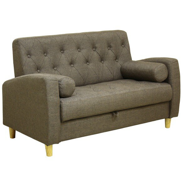 ソファー 約幅123cm 2人掛け ブラウン ファブリック 座面下収納 クッション 肘付き 脚付き リビング ダ..