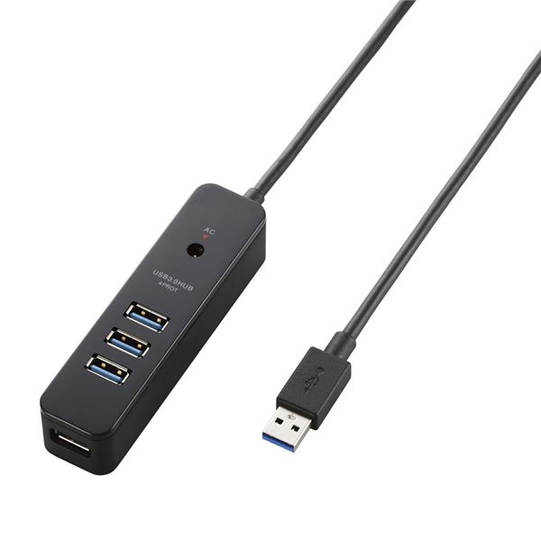 【送料無料】エレコム USB3.0ハブ/ケーブル直生え/セルフパワー/マグネット/4ポート/ブラック U3H-T410SBK