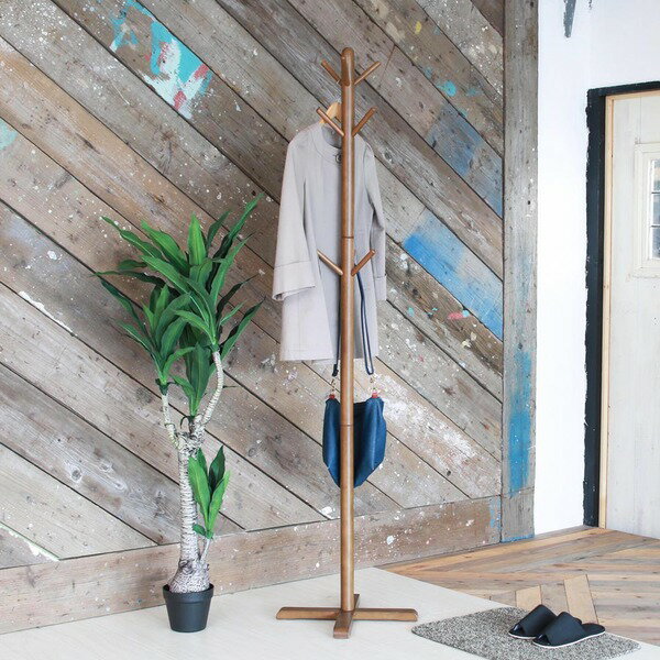 【送料無料】【6個セット】リビングハンガー(もく)(ブラウン/茶) 高さ180cm ポールハンガー/木製/天然木/北欧風/2WAY/キッズ/子供/シンプル/洋服掛け/帽子掛け/コートハンガー/収納/NK-725 生活用品・インテリア・雑貨 インテリア・家具 収納家具 ハンガーシェルフ・ワード