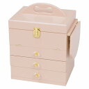 【送料無料】大容量コスメボックス/メイクボックス 【ピンク】 幅26cm 持ち手/ミニテーブル/三面鏡付き 【代引不可】