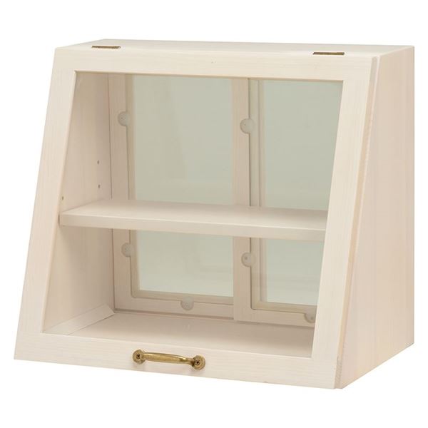 【送料無料】キッチン収納 約幅40cm×奥行25cm×高さ35cm ホワイト取っ手 引き戸付き 木製 カウンター上 ガラスケース 調味料ラック【代引不可】