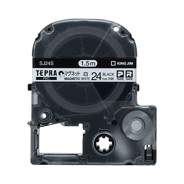 (まとめ) キングジム テプラ PRO テープカートリッジ マグネットテープ 24mm 白／黒文字 SJ24S 1個 【×10セット】