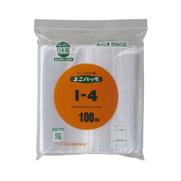 Tote Bag Type - (まとめ) 生産日本社 ユニパック チャックポリ袋 280×200mm 透明 100枚 I-4 【×5セット】