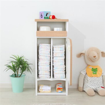 【送料無料】おむつストッカー/オムツ交換台 【ブラウン】 幅34.9cm×奥行29.2cm×高さ82.2cm スライド棚 扉付き 日本製 【完成品】【代引不可】 生活用品・インテリア・雑貨 インテリア・家具 収納家具 子供用家具 その他の子供用家具 レビュー投稿で次回使える2000円クー