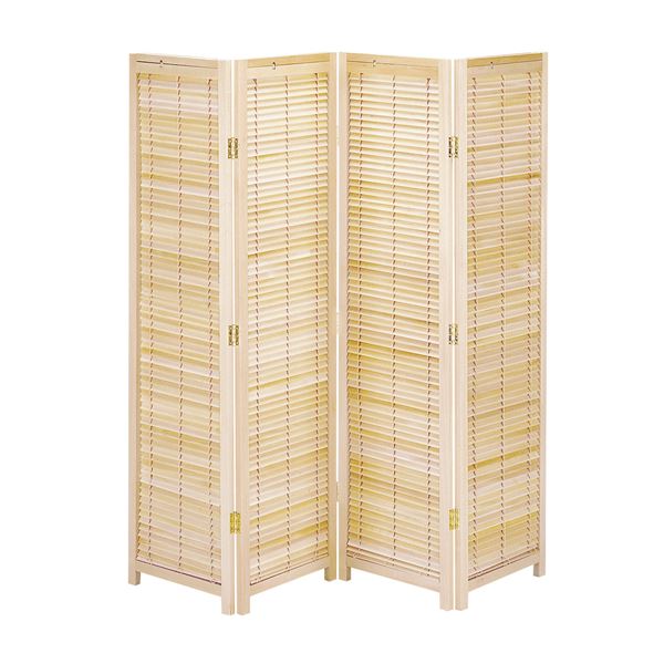 和モダン 衝立/パーテーション 【4連 ナチュラル 幅450×奥行25×高さ1720mm×4枚】 木製 桐塗装 銅製丁番..