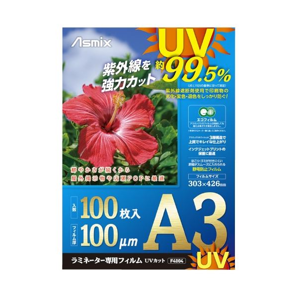 【送料無料】(まとめ) アスカ ラミネートフィルム F4004 100枚入 A3 【×10セット】 生活用品・インテリ..