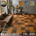 【送料無料】モダン い草 ラグマット/絨毯 【約191×300cm ブラウン】 日本製 抗菌 防臭 パッチワーク風 不織布 〔リビング〕【代引不可】(3)