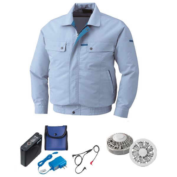 【送料無料】KU90450 空調服 R 綿・ポリ混紡 脇下マチ付き FAN2200G・RD9261・LISUPER1セット サックス M