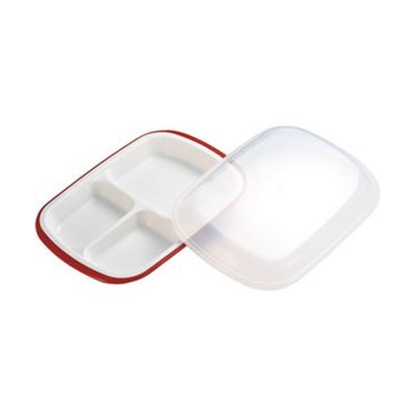 【送料無料】(まとめ)小森樹脂 フタ付ランチプレート「楽弁」角型 朱 1個【×10セット】