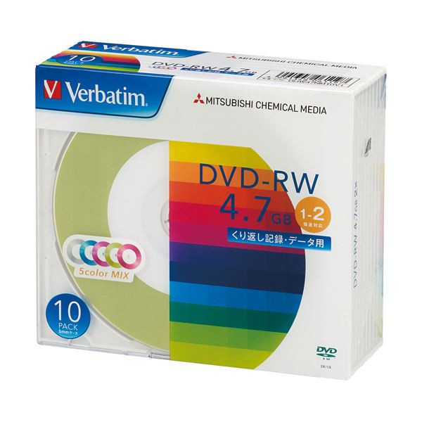 【送料無料】（まとめ）バーベイタム データ用DVD-RW4.7GB 1-2倍速 5色カラーMIX 5mmスリムケース DHW47NM10V1 1パック（10枚）【×5セット】 AV・デジモノ AV・音響機器 記録用メディア DVDメディア レビュー投稿で次回使える2000円クーポン全員にプレゼント