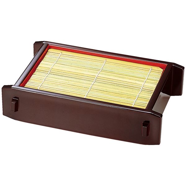 【送料無料】長角セイロ/蕎麦ざる 【溜内朱 竹ス付 底板付 A】 236×158×61mm 日本製 〔和食 レストラン 店舗 お店〕【代引不可】